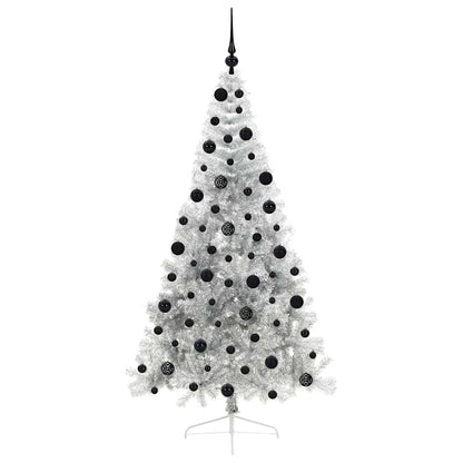 Künstlicher vorbeleuchteter Weihnachtsbaum Silber 210 cm PET