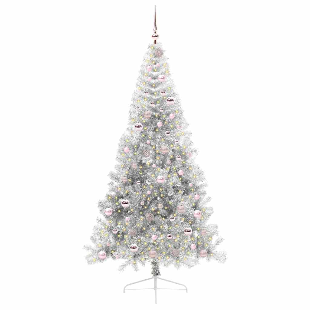 Künstlicher vorbeleuchteter Weihnachtsbaum Silber 210 cm