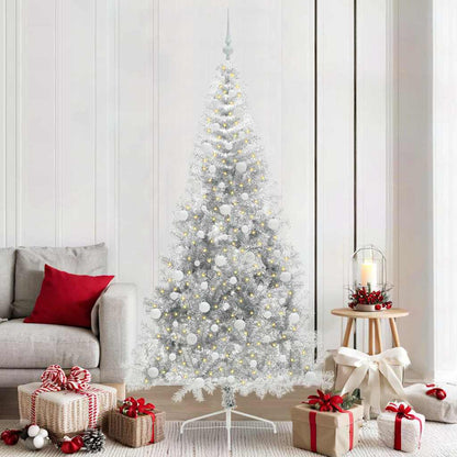 Künstlicher vorbeleuchteter Weihnachtsbaum Silber 210 cm PET