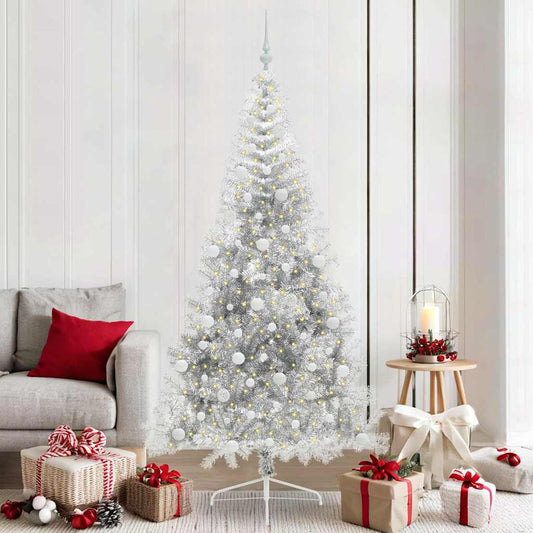 Künstlicher vorbeleuchteter Weihnachtsbaum Silber 210 cm PET