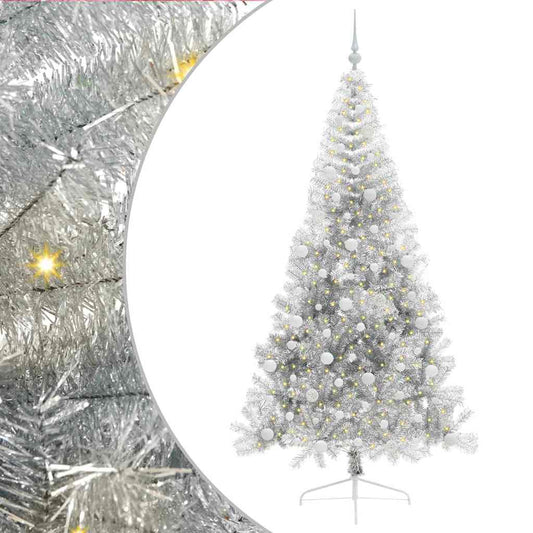 Künstlicher vorbeleuchteter Weihnachtsbaum Silber 210 cm PET