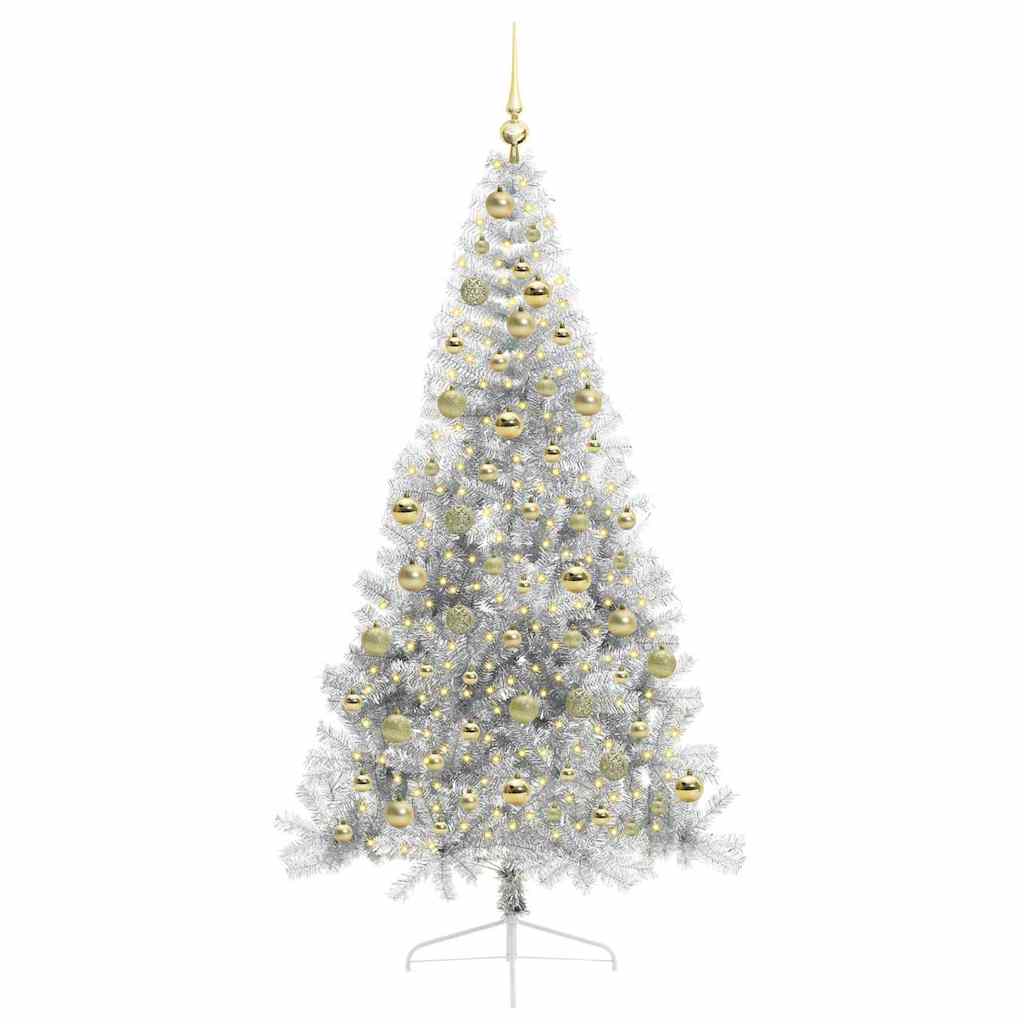 Künstlicher vorbeleuchteter Weihnachtsbaum Silber 210 cm