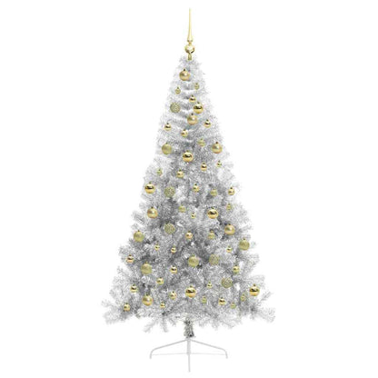 Künstlicher vorbeleuchteter Weihnachtsbaum Silber 210 cm