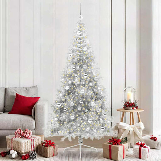 Künstlicher vorbeleuchteter Weihnachtsbaum Silber 210 cm PET