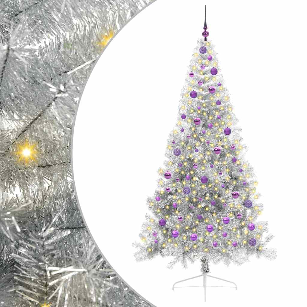 Künstlicher vorbeleuchteter Weihnachtsbaum Silber 210 cm