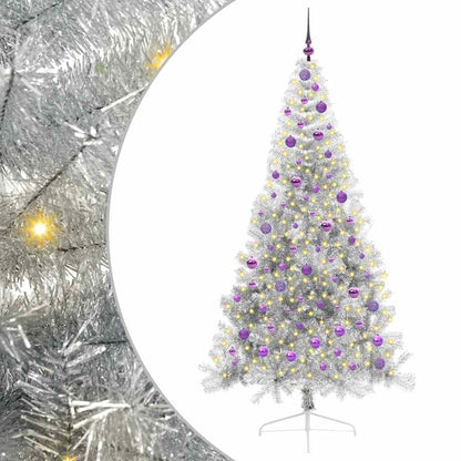 Künstlicher vorbeleuchteter Weihnachtsbaum Silber 210 cm