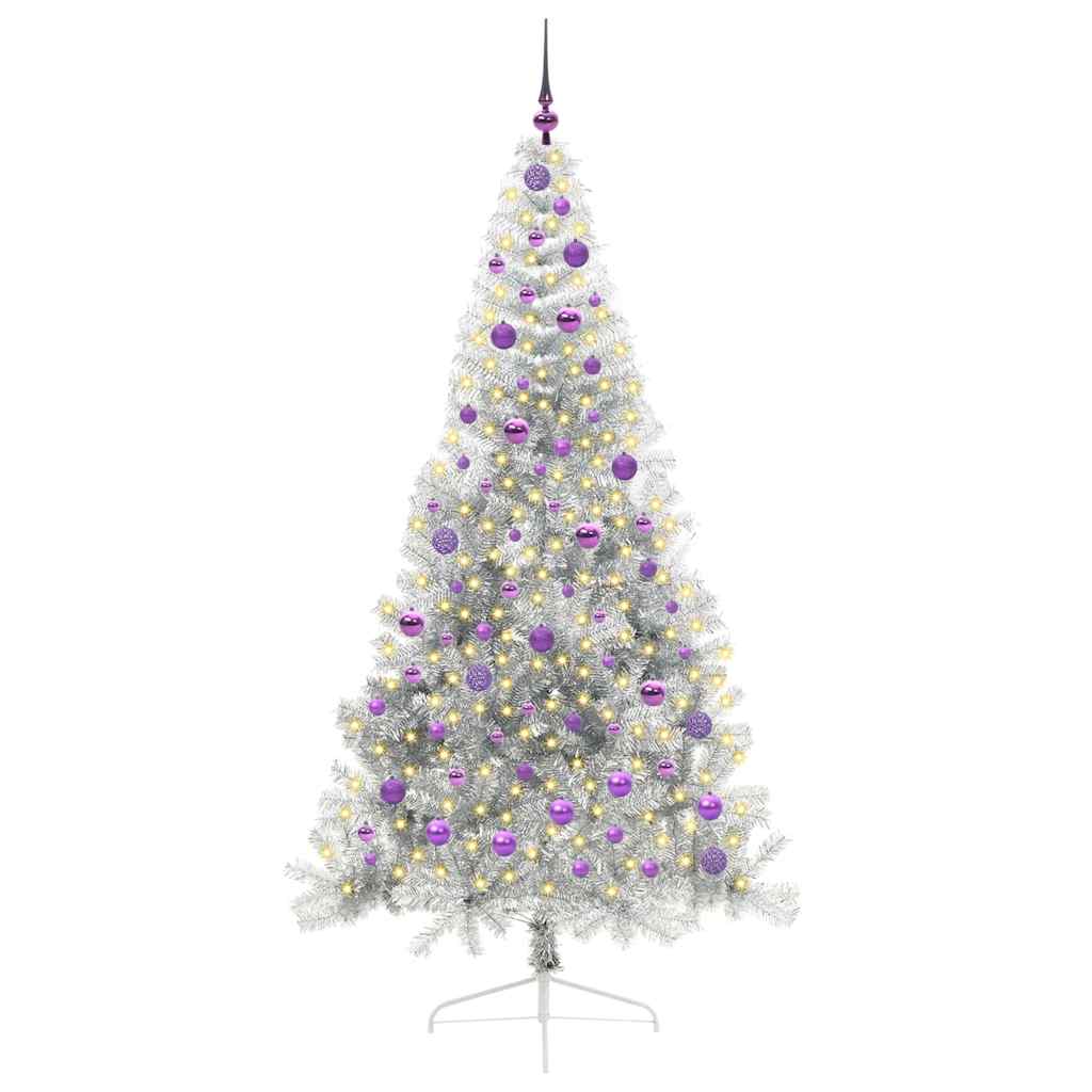 Künstlicher vorbeleuchteter Weihnachtsbaum Silber 210 cm