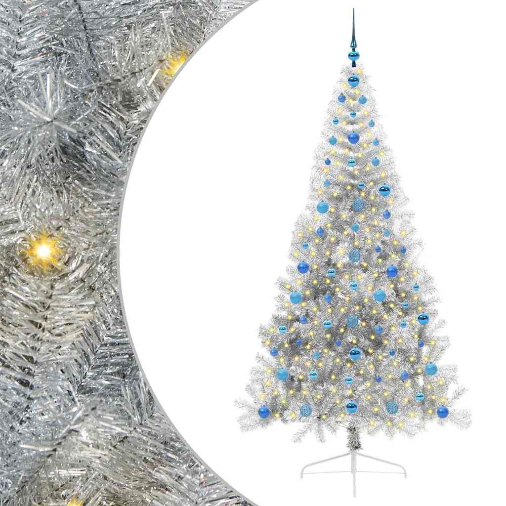 Künstlicher vorbeleuchteter Weihnachtsbaum Silber 210 cm