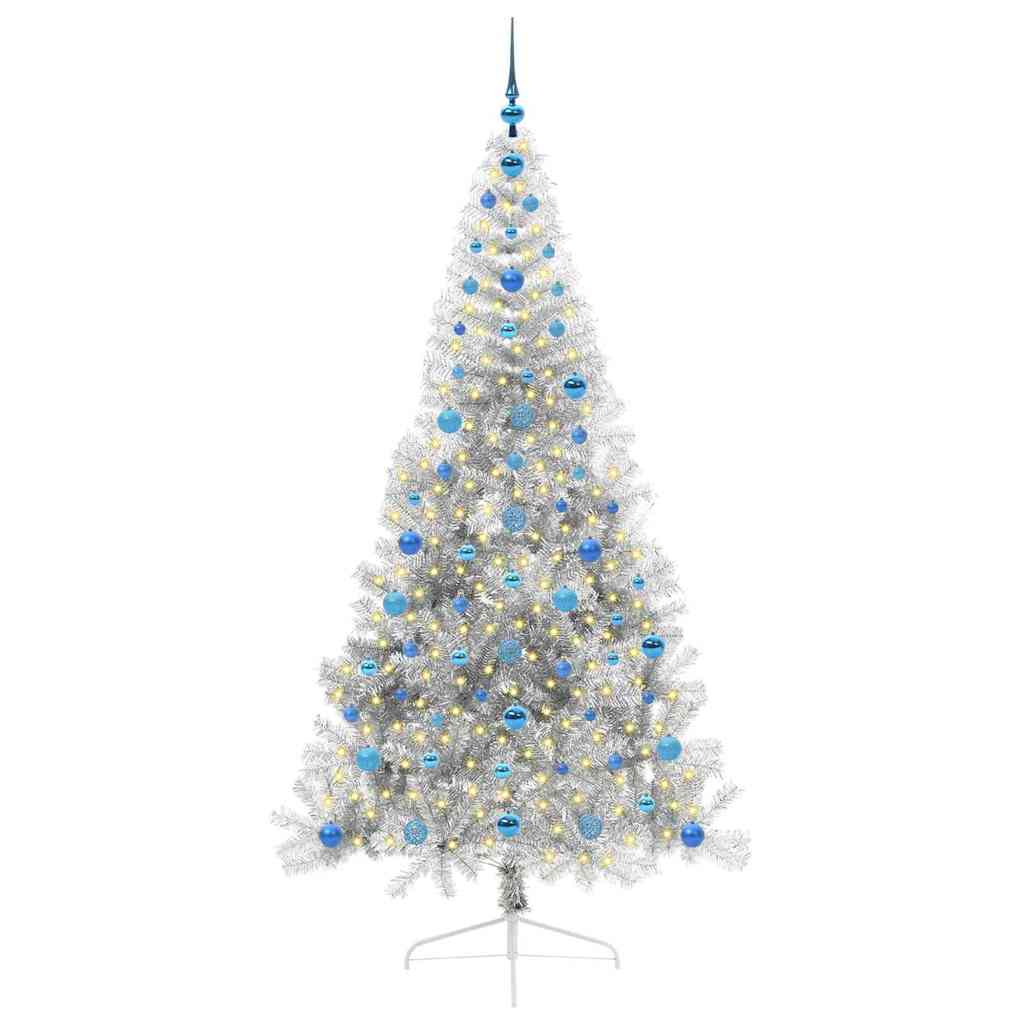 Künstlicher vorbeleuchteter Weihnachtsbaum Silber 210 cm