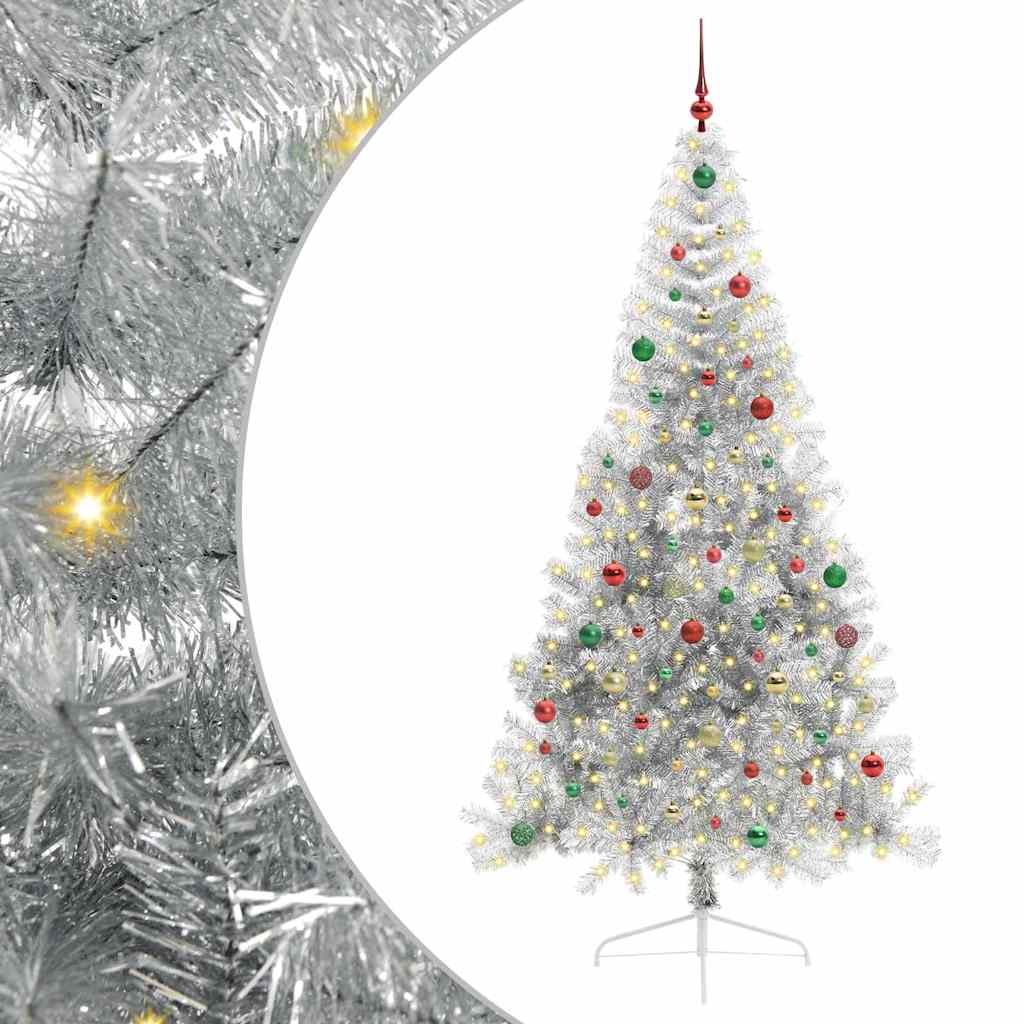 Künstlicher vorbeleuchteter Weihnachtsbaum Silber 210 cm