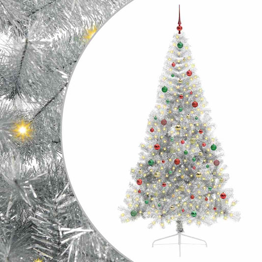 Künstlicher vorbeleuchteter Weihnachtsbaum Silber 210 cm