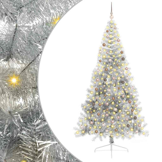 Künstlicher vorbeleuchteter Weihnachtsbaum Silber 240 cm PET