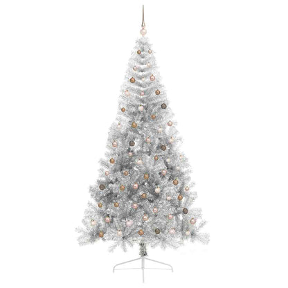 Künstlicher vorbeleuchteter Weihnachtsbaum Silber 240 cm PET