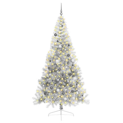 Künstlicher vorbeleuchteter Weihnachtsbaum Silber 240 cm PET