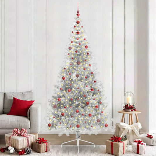 Künstlicher vorbeleuchteter Weihnachtsbaum Silber 240 cm PET
