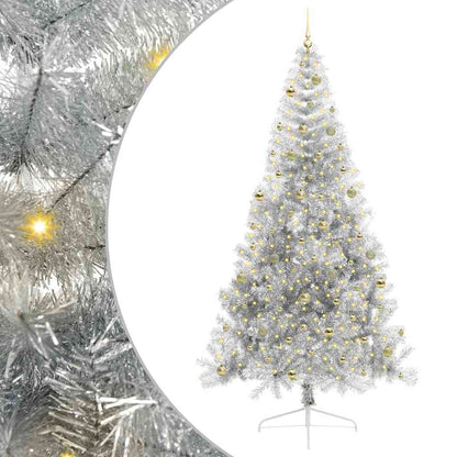 Künstlicher vorbeleuchteter Weihnachtsbaum Silber 240 cm PET