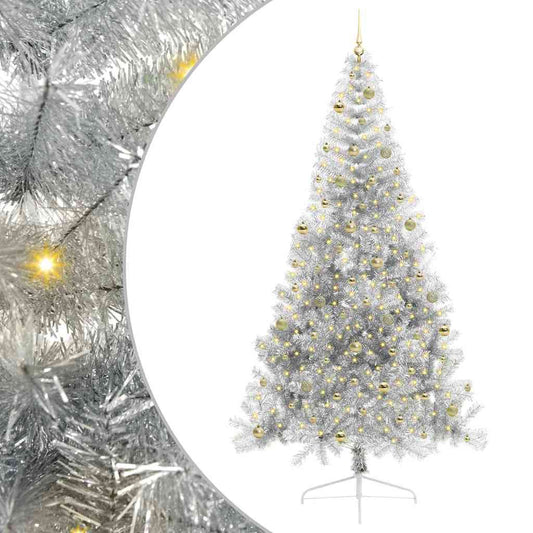 Künstlicher vorbeleuchteter Weihnachtsbaum Silber 240 cm PET