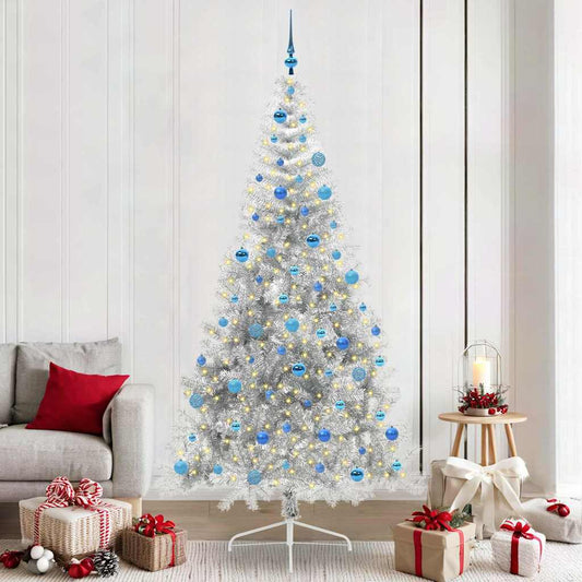Künstlicher vorbeleuchteter Weihnachtsbaum Silber 240 cm PET