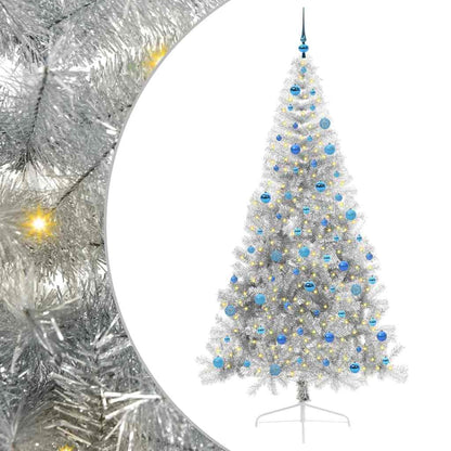 Künstlicher vorbeleuchteter Weihnachtsbaum Silber 240 cm PET