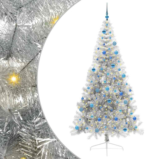 Künstlicher vorbeleuchteter Weihnachtsbaum Silber 240 cm PET