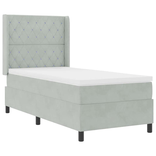 Boxspringbett mit Kopfteil Hellgrau 90 x 190 cm Samt
