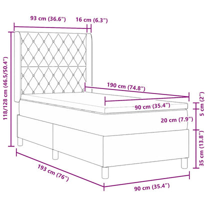 Boxspringbett mit Kopfteil Hellgrau 90 x 190 cm Samt