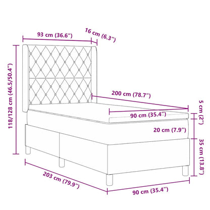 Boxspringbett mit Kopfteil Hellgrau 90 x 200 cm Samt