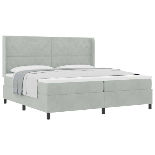 Boxspringbett mit Kopfteil Hellgrau 200 x 200 cm Samt