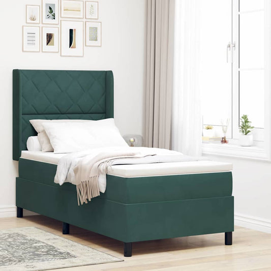Boxspringbett mit Kopfteil Dunkelgrün 90 x 190 cm Samt