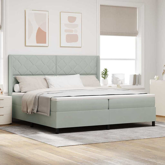 Boxspringbett mit Kopfteil Hellgrau 200 x 200 cm Samt