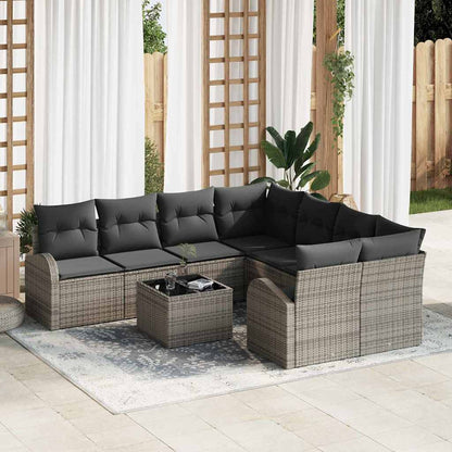 Sofa Set mit Kissen mit Speicher 9 pcs Grau Poly-Rattan