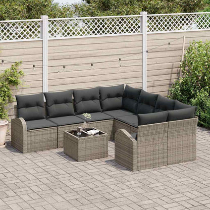 Sofa Set mit Kissen mit Speicher 9 pcs Grau Poly-Rattan