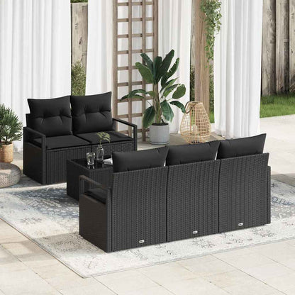 Sofa Set mit Kissen mit Speicher 6 pcs Schwarz Poly-Rattan