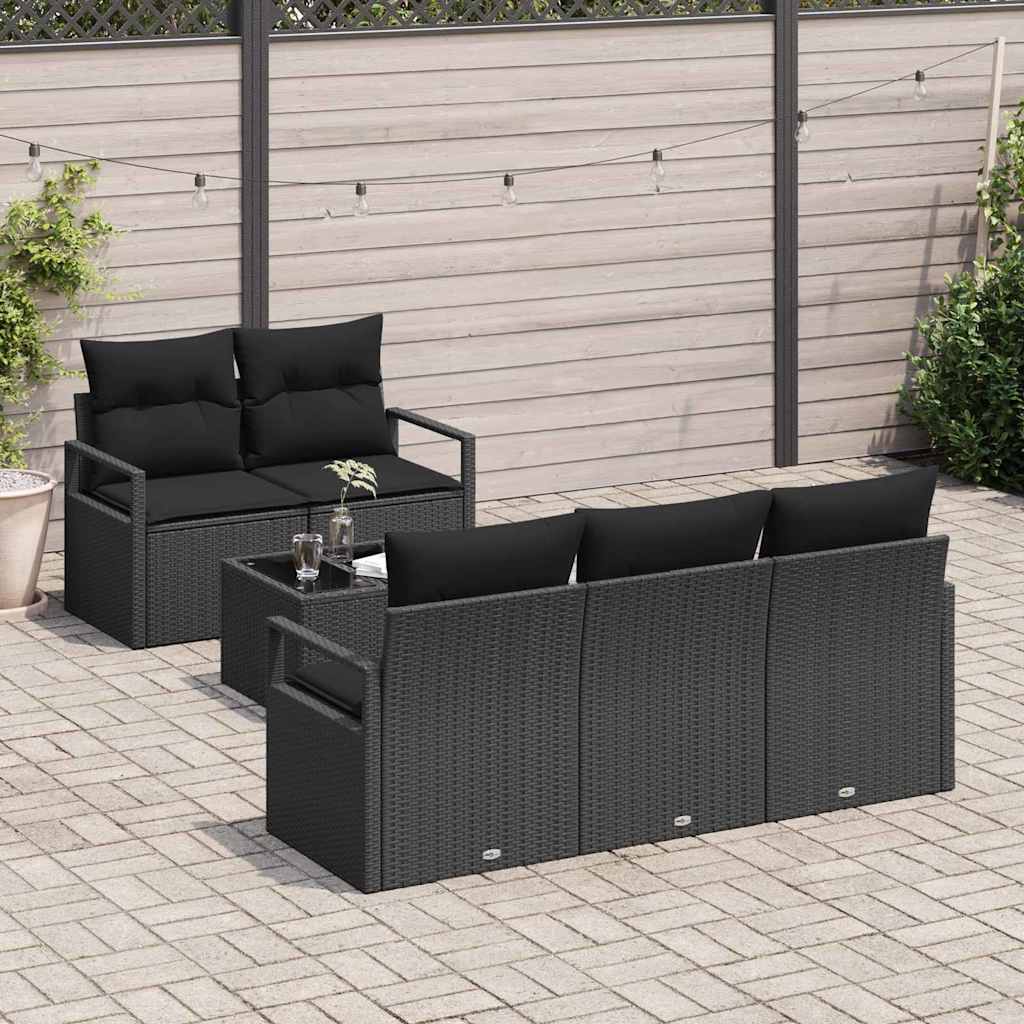 Sofa Set mit Kissen mit Speicher 6 pcs Schwarz Poly-Rattan