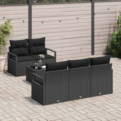 Sofa Set mit Kissen mit Speicher 6 pcs Schwarz Poly-Rattan