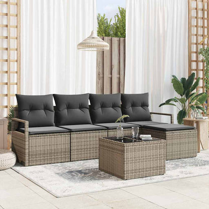 Sofa Set mit Kissen mit Speicher 6 pcs Hellgrau Poly-Rattan