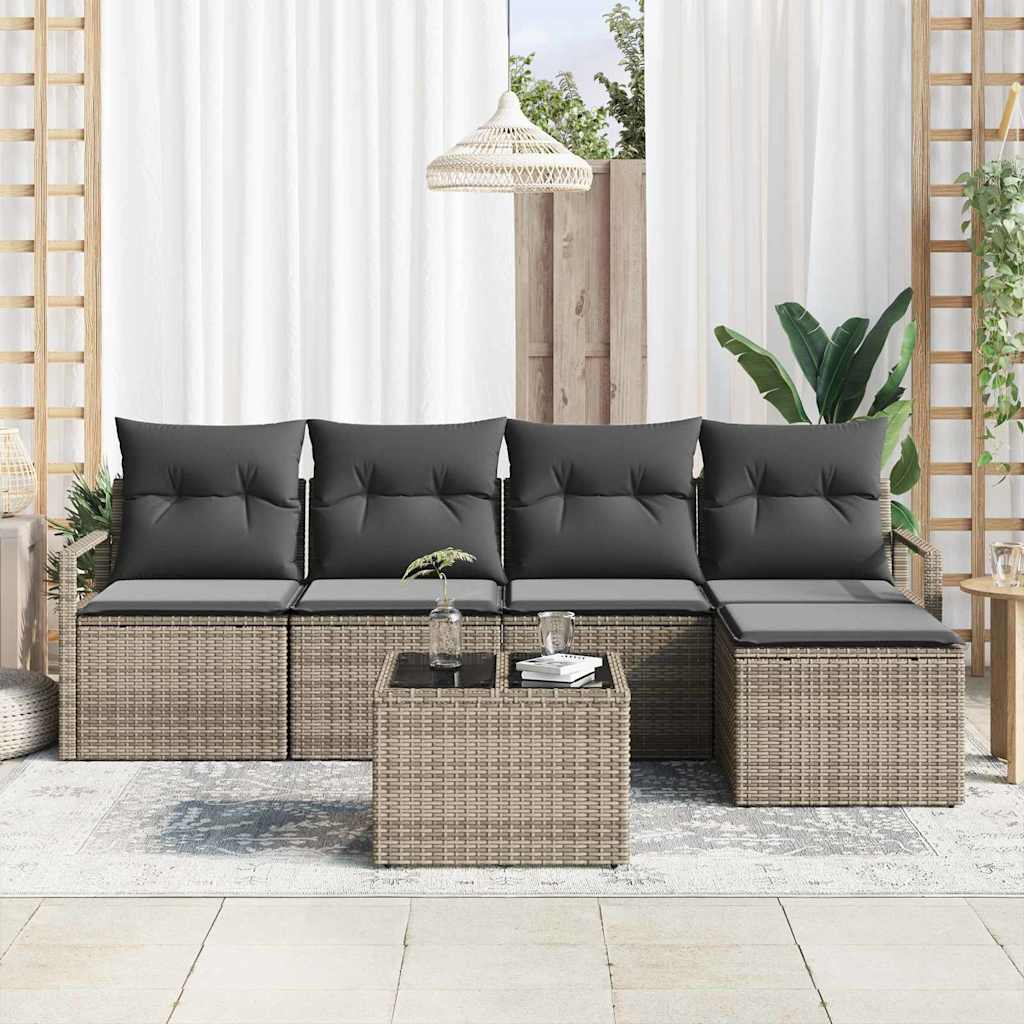 Sofa Set mit Kissen mit Speicher 6 pcs Hellgrau Poly-Rattan