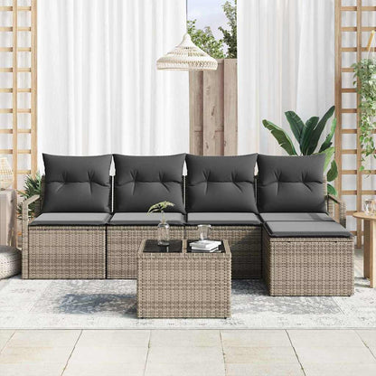 Sofa Set mit Kissen mit Speicher 6 pcs Hellgrau Poly-Rattan