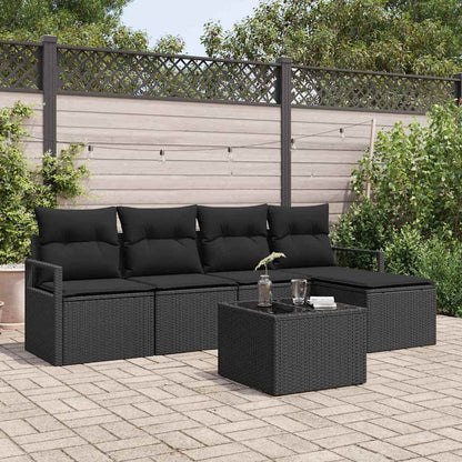 Sofa Set mit Kissen mit Speicher 6 pcs Schwarz Poly-Rattan