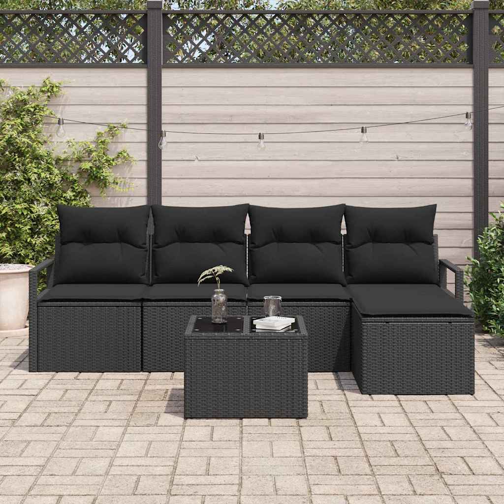 Sofa Set mit Kissen mit Speicher 6 pcs Schwarz Poly-Rattan