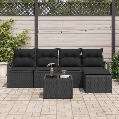 Sofa Set mit Kissen mit Speicher 6 pcs Schwarz Poly-Rattan