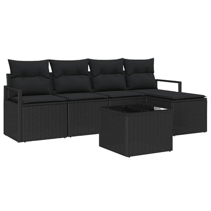 Sofa Set mit Kissen mit Speicher 6 pcs Schwarz Poly-Rattan