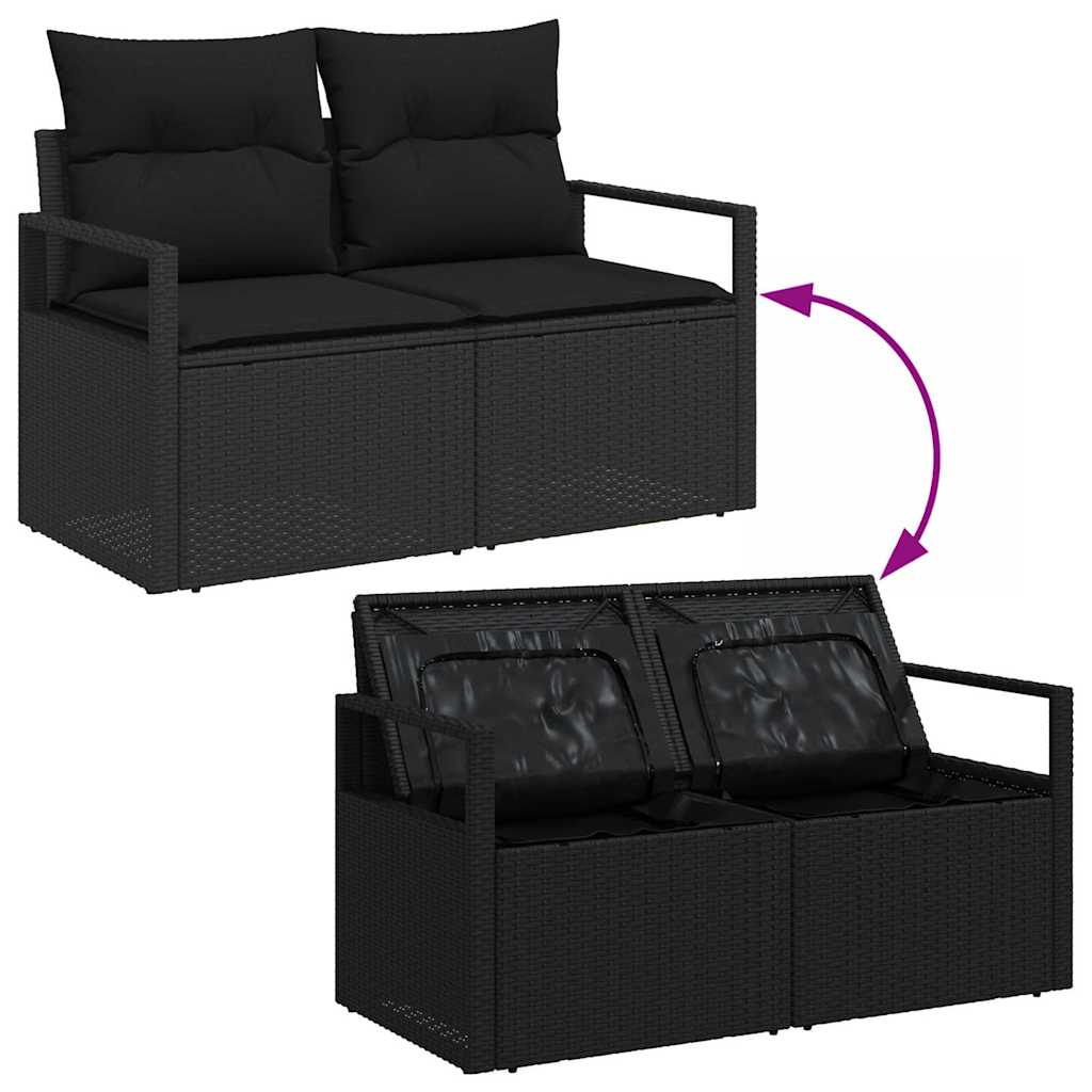 Sofa Set mit Kissen mit Speicher 6 pcs Schwarz Poly-Rattan