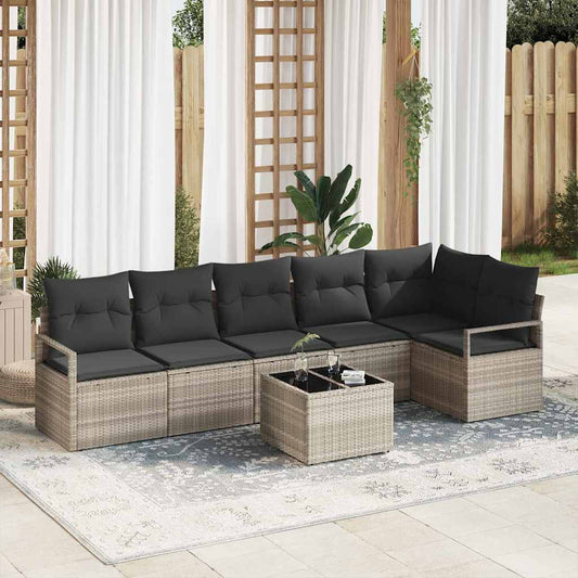 Sofa Set mit Kissen mit Speicher 7 pcs Hellgrau Poly-Rattan