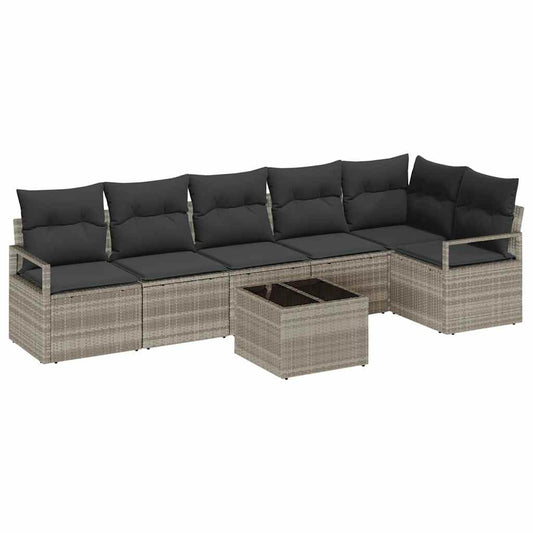 Sofa Set mit Kissen mit Speicher 7 pcs Hellgrau Poly-Rattan