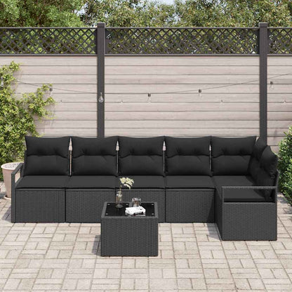 Sofa Set mit Kissen mit Speicher 7 pcs Schwarz Poly-Rattan