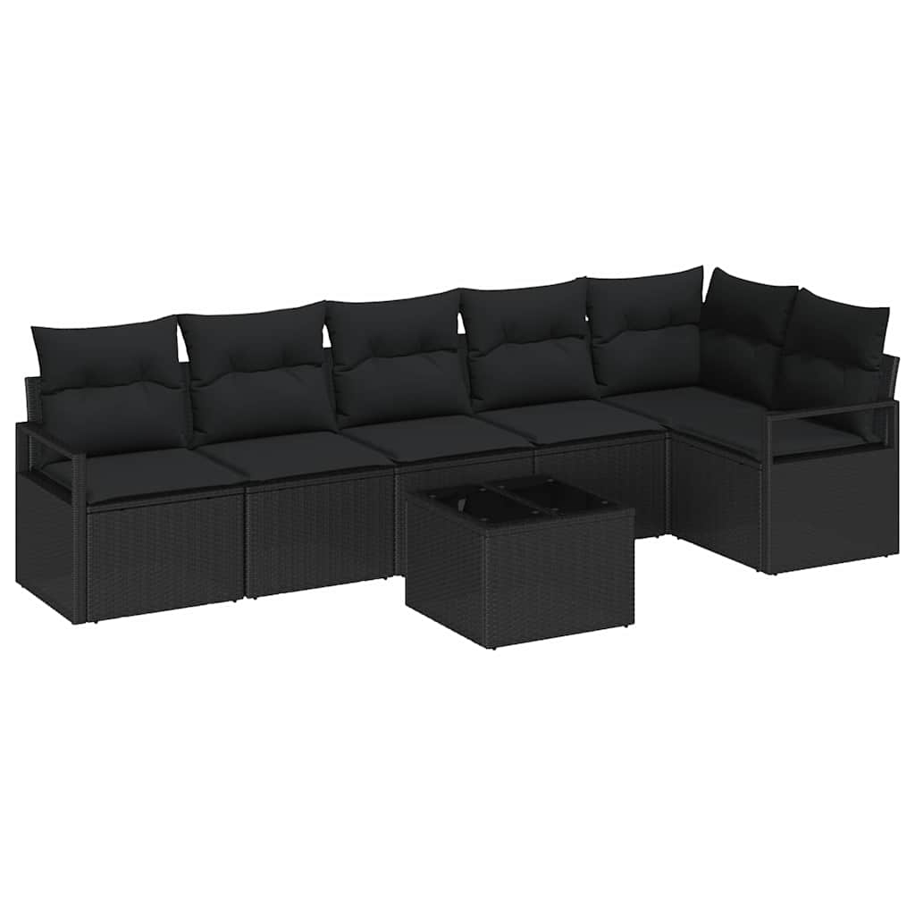 Sofa Set mit Kissen mit Speicher 7 pcs Schwarz Poly-Rattan