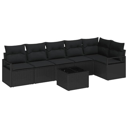 Sofa Set mit Kissen mit Speicher 7 pcs Schwarz Poly-Rattan