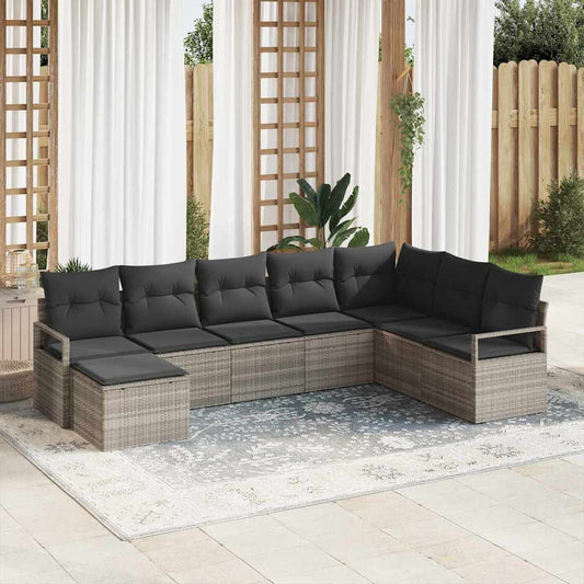 Sofa Set mit Kissen mit Speicher 8 pcs Hellgrau Poly-Rattan
