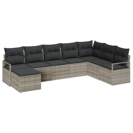 Sofa Set mit Kissen mit Speicher 8 pcs Hellgrau Poly-Rattan
